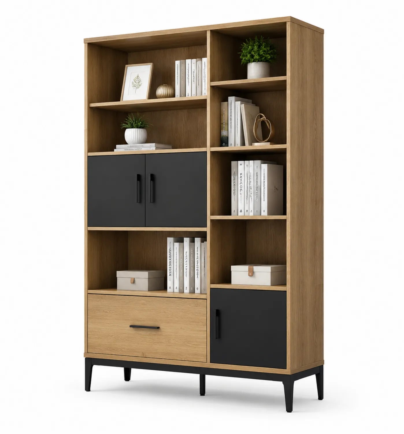 MDF-Regal Eiche und Schwarz 80x30x180 cm