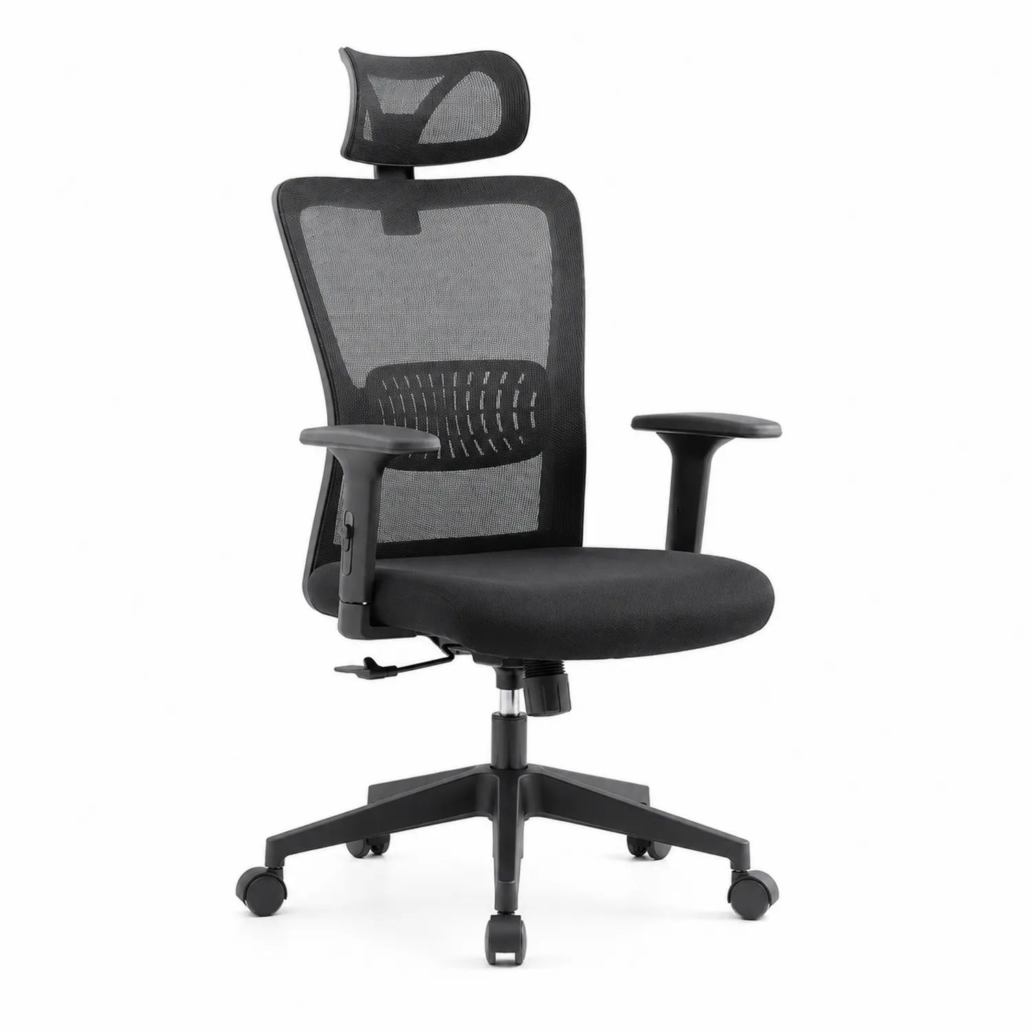 Bürostuhl aus Mesh, hochlehnig mit verstellbarer Kopfstütze, schwarz