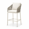 Aluminium-Hochlehner mit Seilgeflecht und Kissen, Beige und Grau