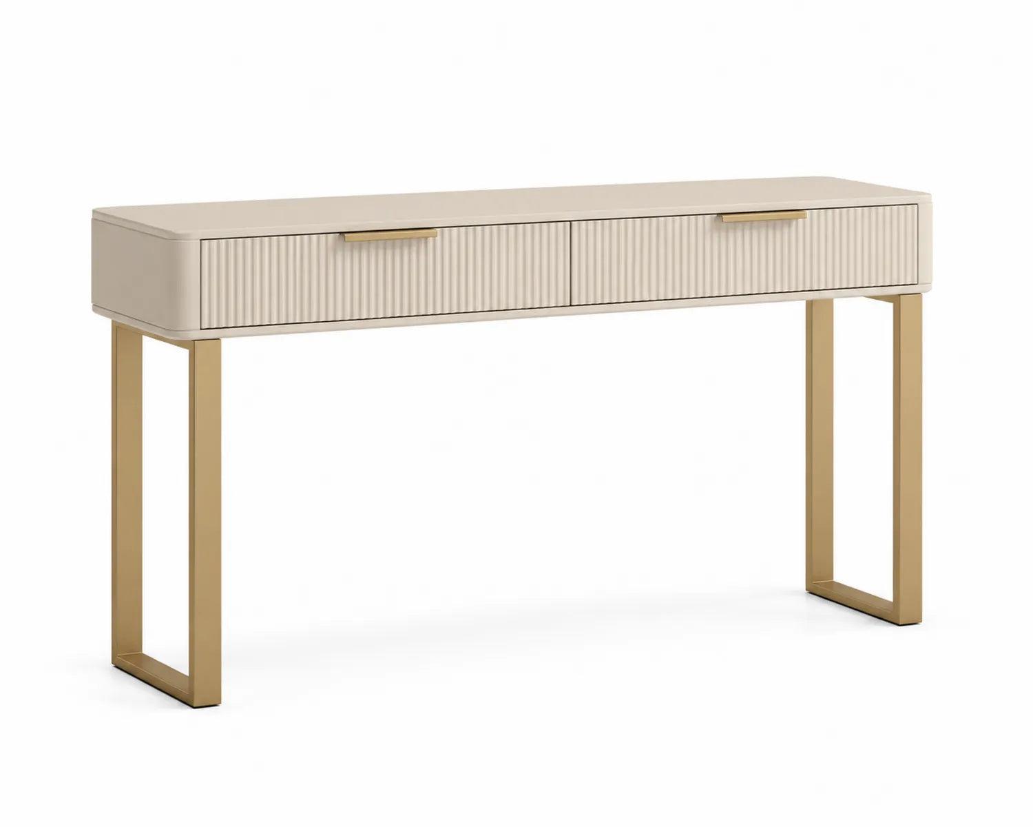 Konsole aus MDF und Metall mit zwei Schubladen Beige/Gold 120x35x80 cm