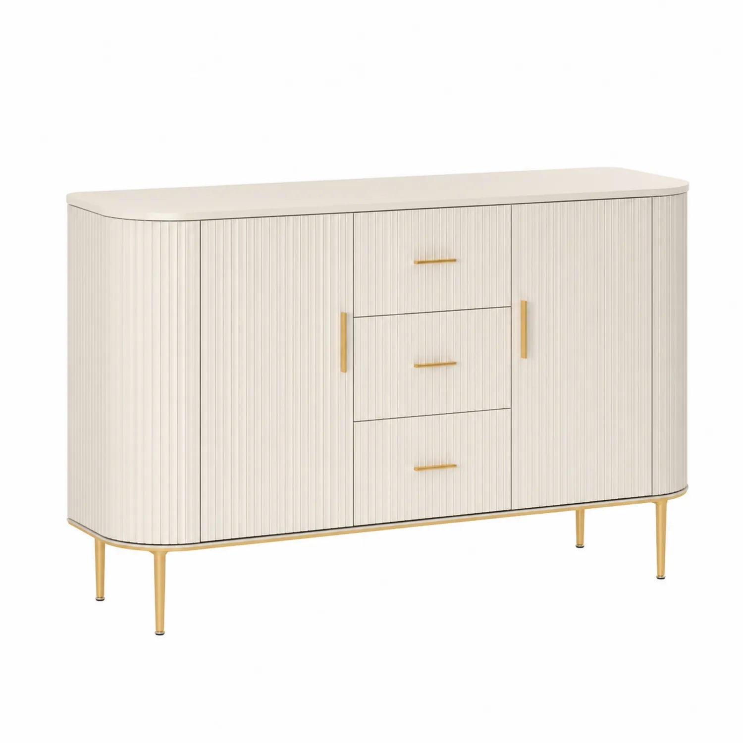 Sideboard aus MDF und Metall in Weiß und Gold 160x40x80 cm