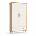 Kleiderschrank aus Holz und MDF mit Drehtüren in Weiß und hellem Holz