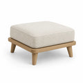 Hocker aus Eiche und beigefarbenem Polyestergewebe