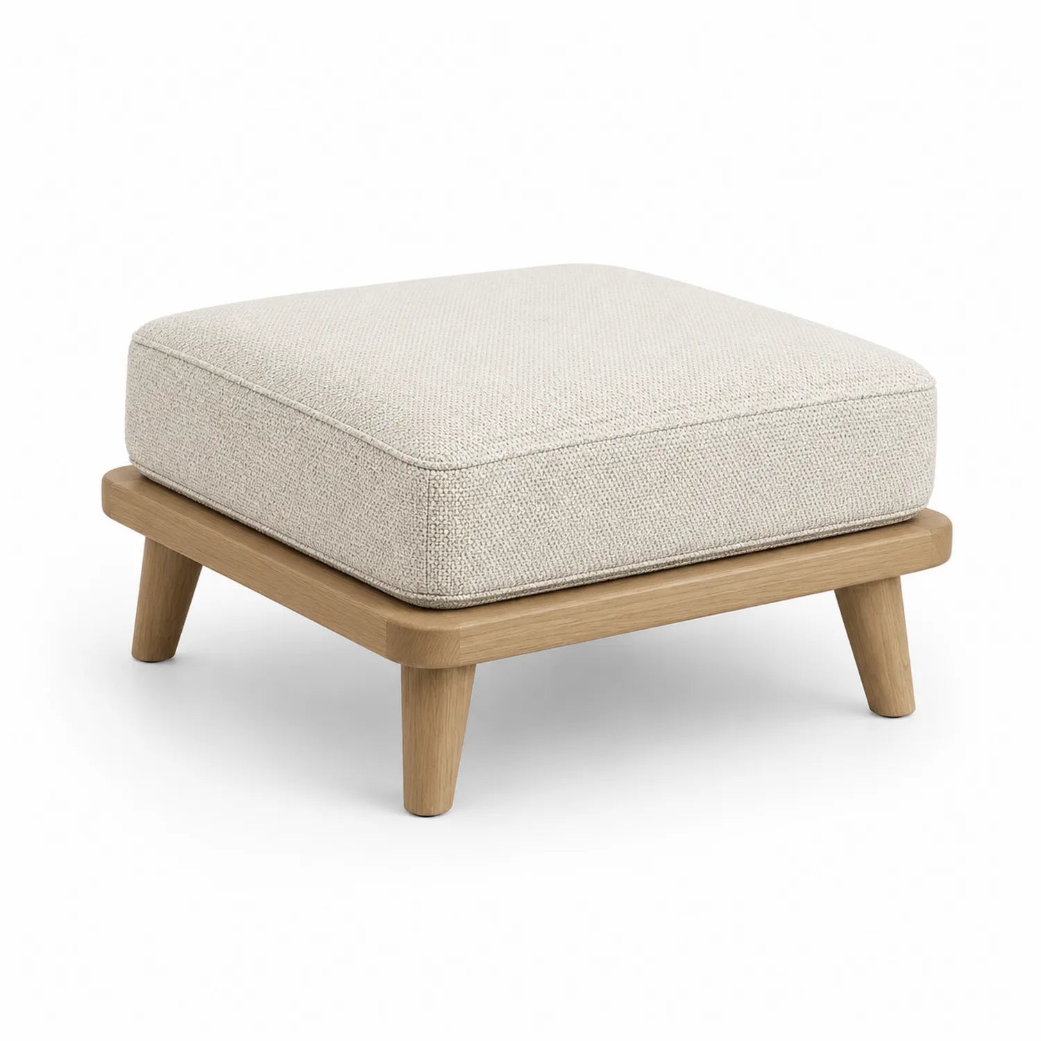 Hocker aus Eiche und beigefarbenem Polyestergewebe