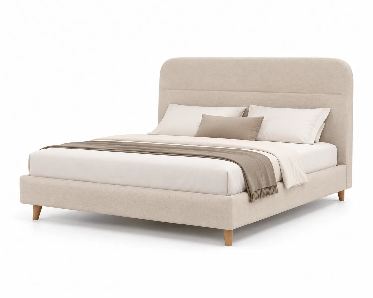 Stoffbett mit abgerundetem Kopfteil, 200x160 cm, beige