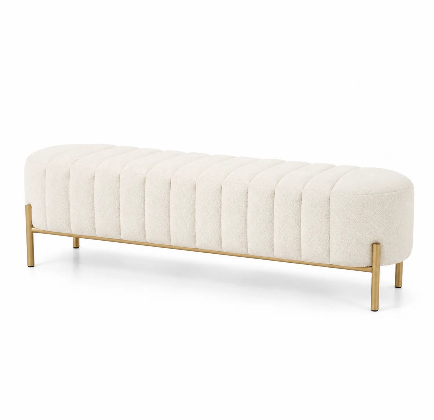 Beige Stoffbank mit goldfarbenem Metallgestell