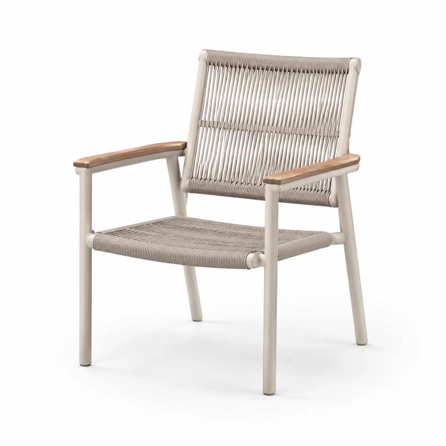 Stuhl aus Aluminium und Seil mit Armlehnen aus Holz, 70x70x80 cm, Beige