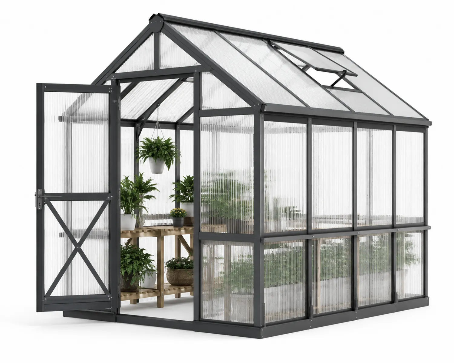 Gartengewächshaus aus Aluminium und Polycarbonat Schwarz 250x190x200 cm