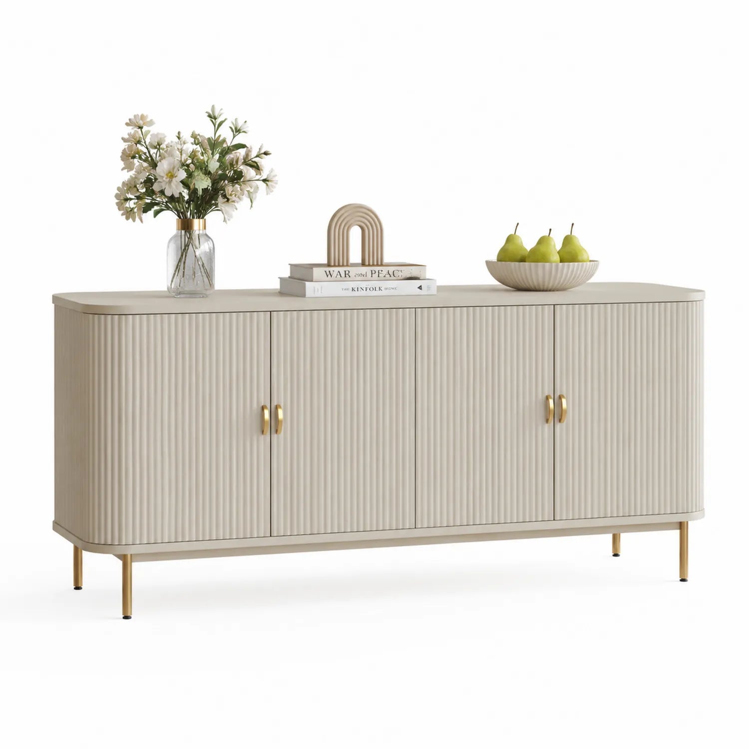 Rechteckiges Sideboard aus MDF mit gewellten Türen und Metallbeinen 150 cm