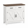 MDF-Sideboard mit 2 Türen und 2 Schubladen, Weiß und dunkles Holz, 80x35x90 cm