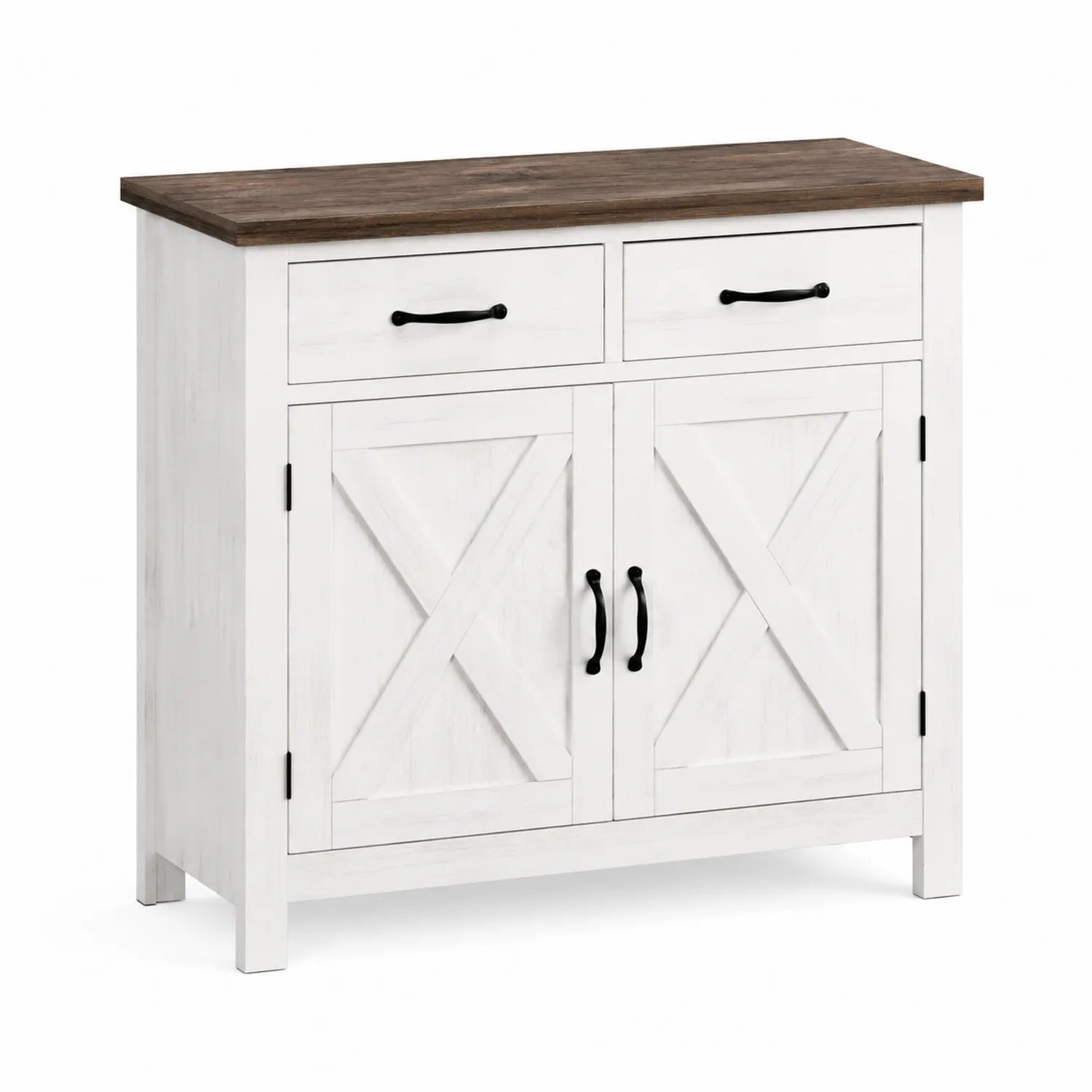 MDF-Sideboard mit 2 Türen und 2 Schubladen, Weiß und dunkles Holz, 80x35x90 cm