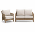 Rattansofa-Set, synthetisch, mit beigefarbenen Kissen