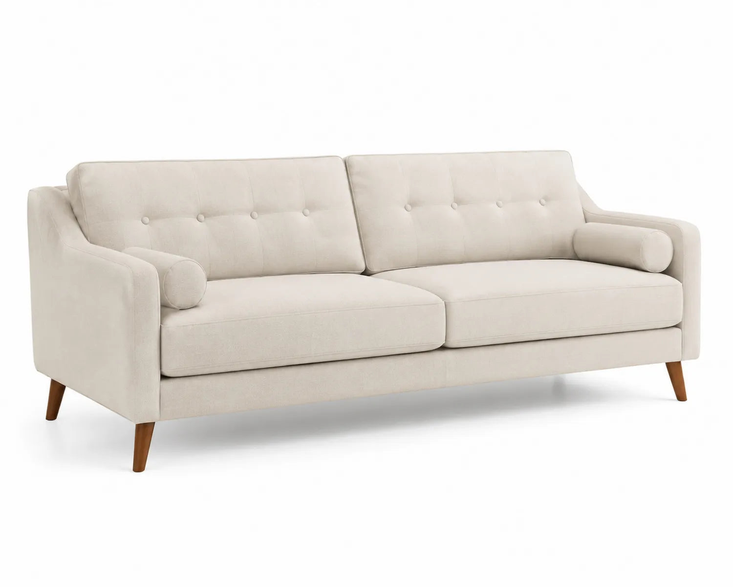 3-Sitzer-Sofa aus beigem Polyestergewebe mit Holzfüßen