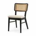 Silla de Madera con Respaldo de Ratán y Asiento de Poliéster Beige 45x50x80cm