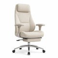 Hoher ergonomischer Bürostuhl mit Kopfstütze, beiger Stoff, Metallfuß