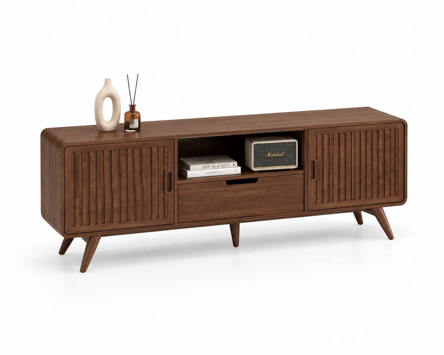 TV-Schrank aus massivem braunem Holz, 150 cm