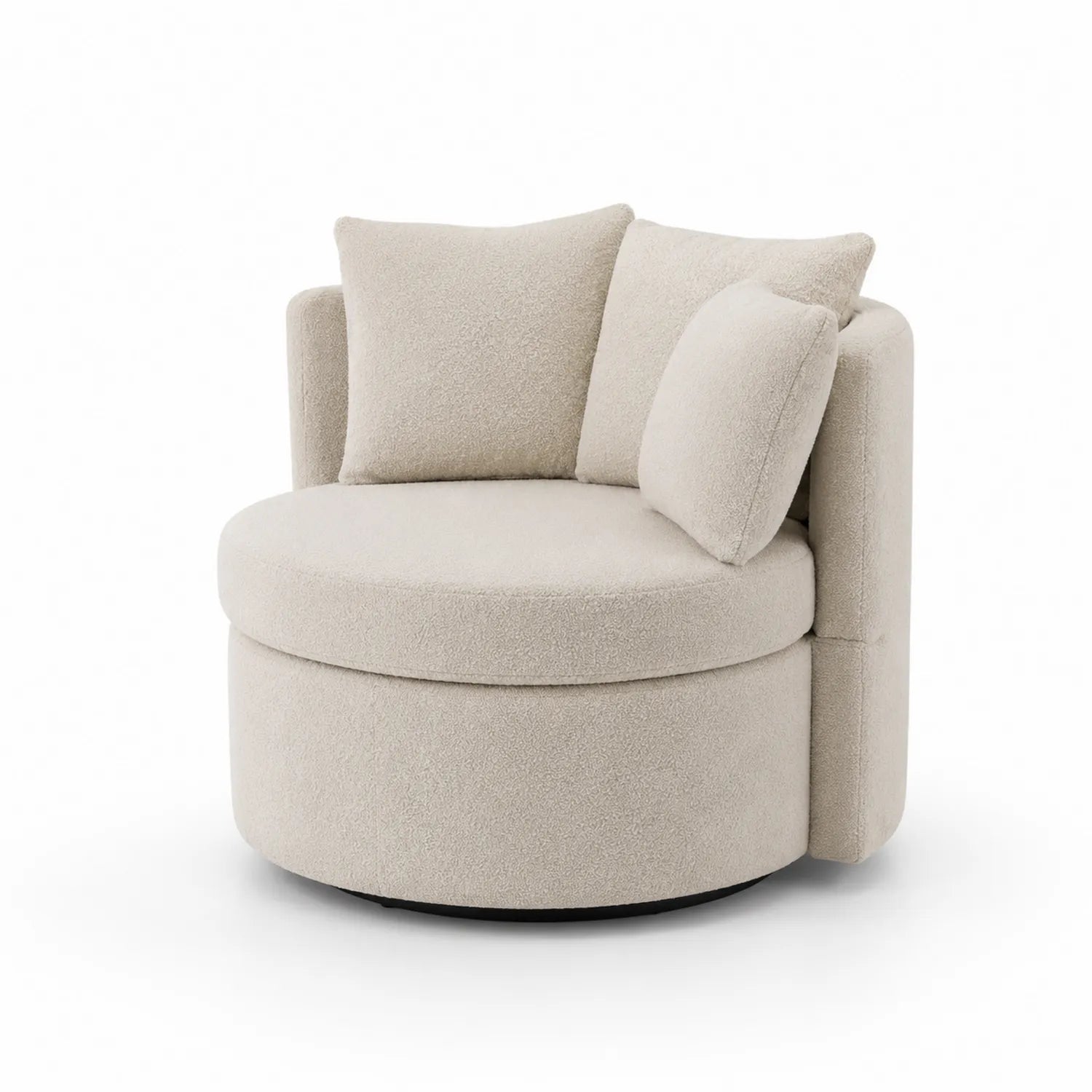 Runder Sessel aus Polyester Beige mit Kissen, Durchmesser 90 cm