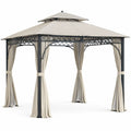 Metall-Pergola mit beigefarbenem Polyesterdach