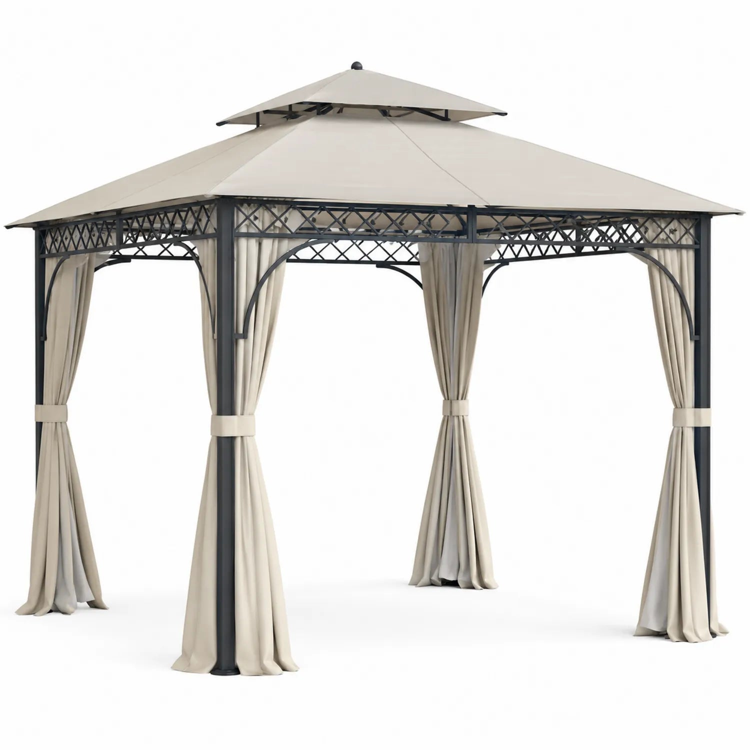 Metall-Pergola mit beigefarbenem Polyesterdach