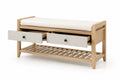 Sitzbank aus Holz mit Schubladen und Leinenkissen