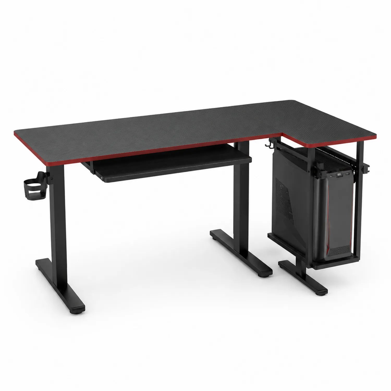 L-förmiger Schreibtisch aus MDF und Stahl mit CPU-Halterung