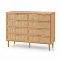 Holz- und Rattan-Kommode mit 8 Schubladen 120x40x90 cm Natur