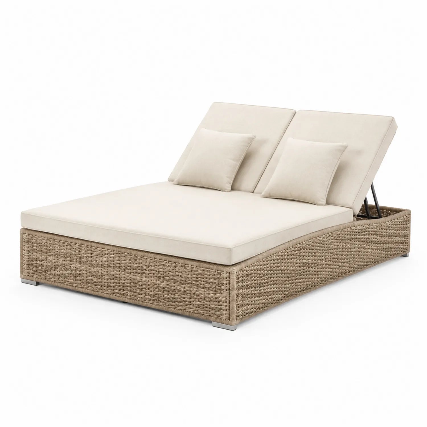 Rattan-Tagesbett in Doppelgröße mit beigen Kissen