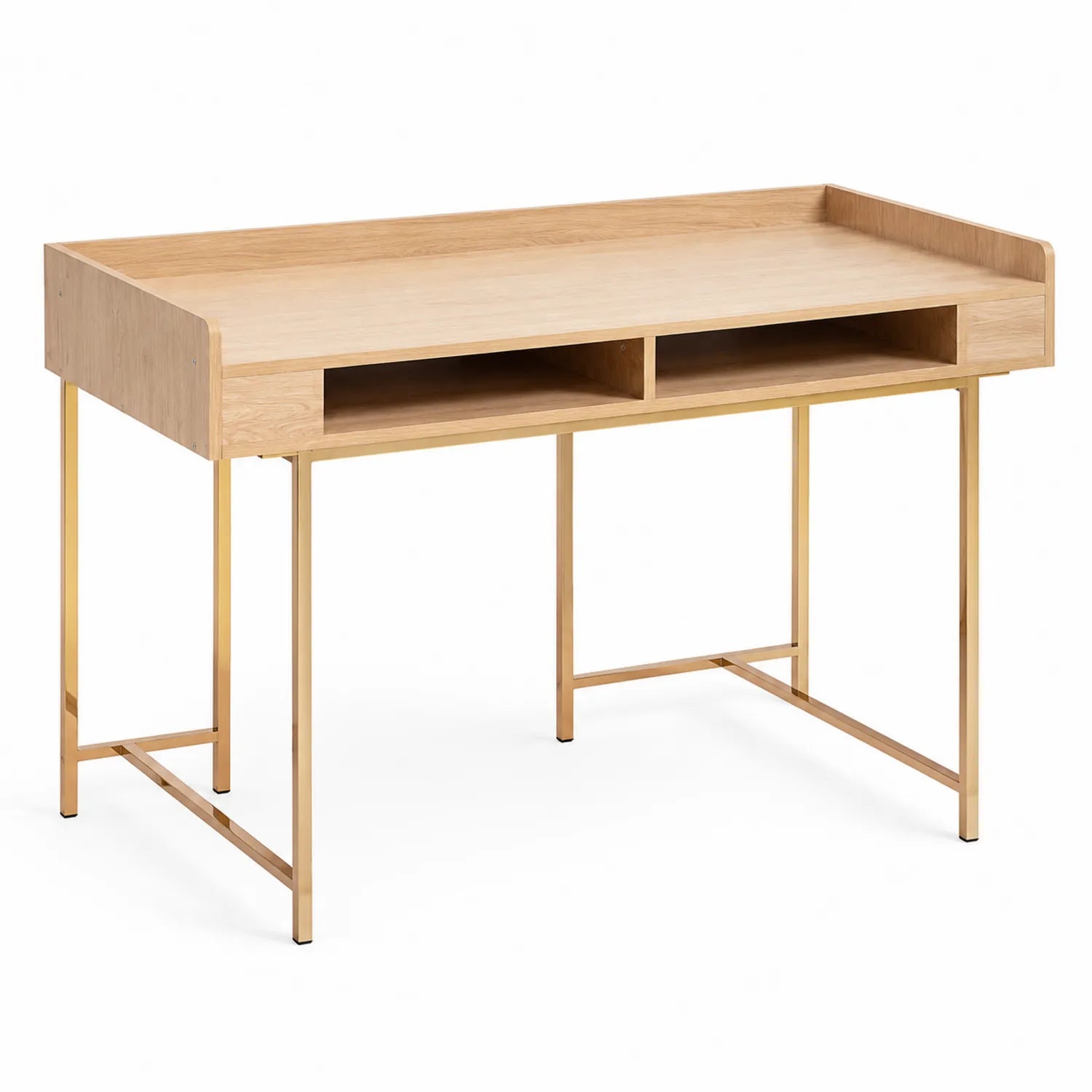 Schreibtisch aus Eiche und goldfarbenem Metall 120x60x75 cm