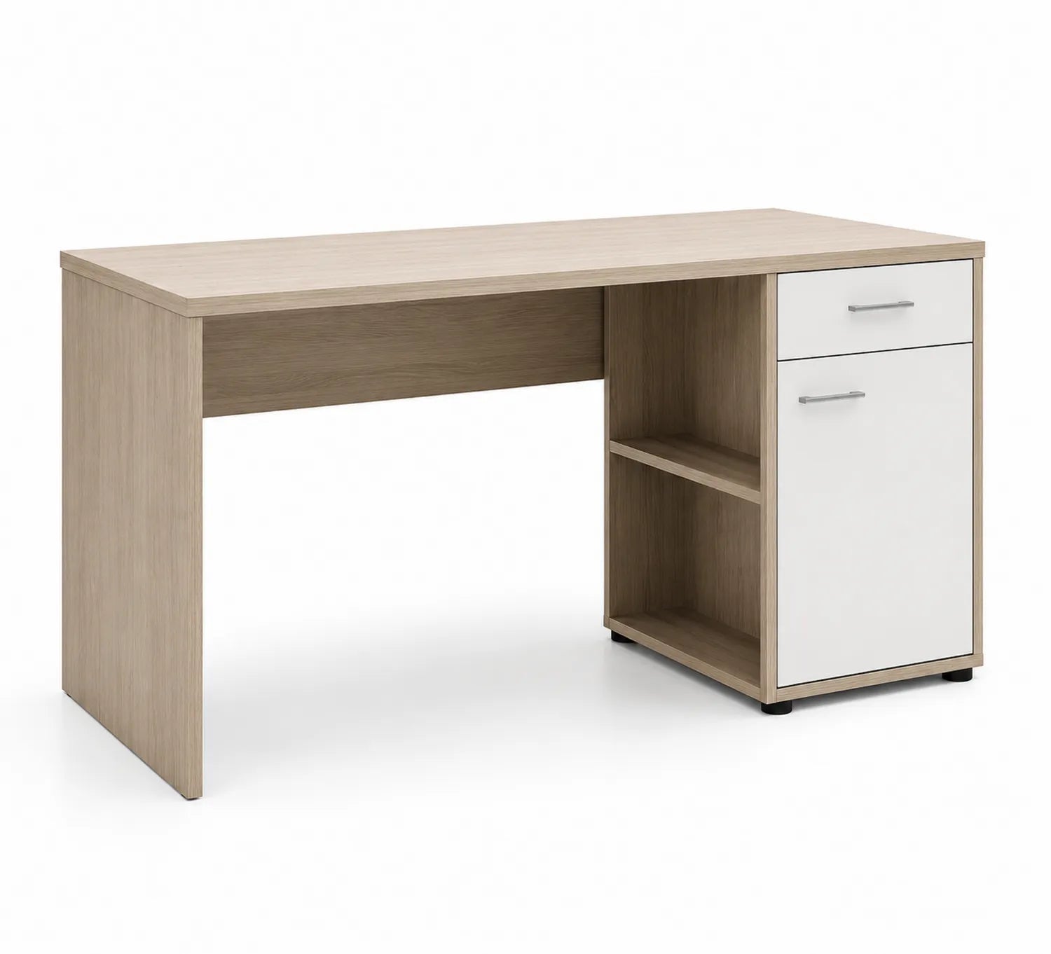 Schreibtisch aus Holz mit Schublade und Regal 120x60x75 cm Weiß/Eiche