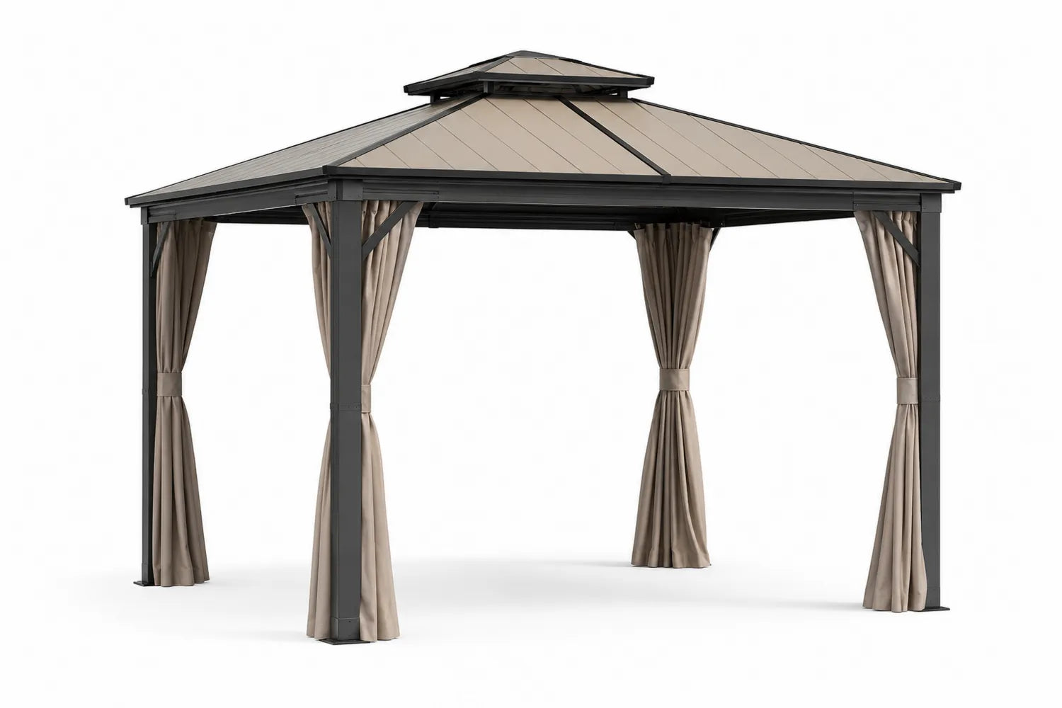 Aluminium-Pergola 3x3 m mit Polycarbonatdach und Vorhängen