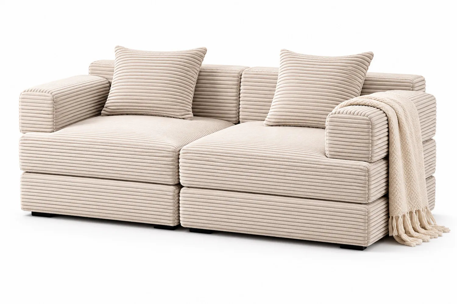 Beiges, modulares 2-teiliges Sofa aus Baumwolle