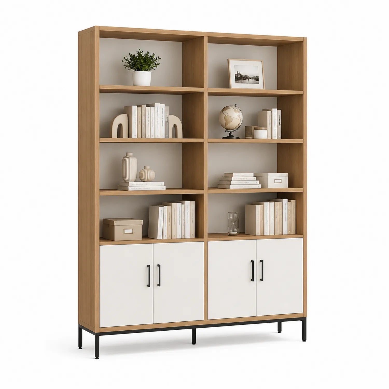 Regal aus Holz mit MDF-Türen und Metallfuß