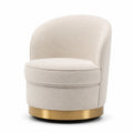 Drehbarer Sessel aus cremefarbenem Polyester mit goldenem Fuß