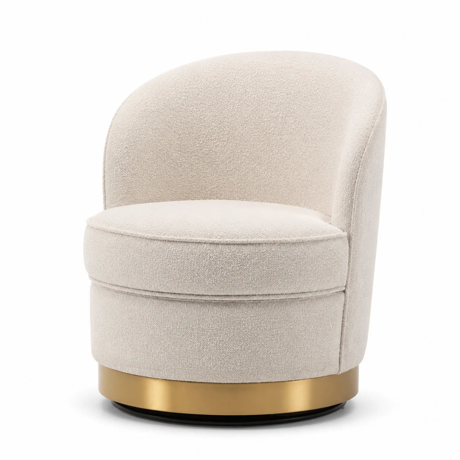Drehbarer Sessel aus cremefarbenem Polyester mit goldenem Fuß