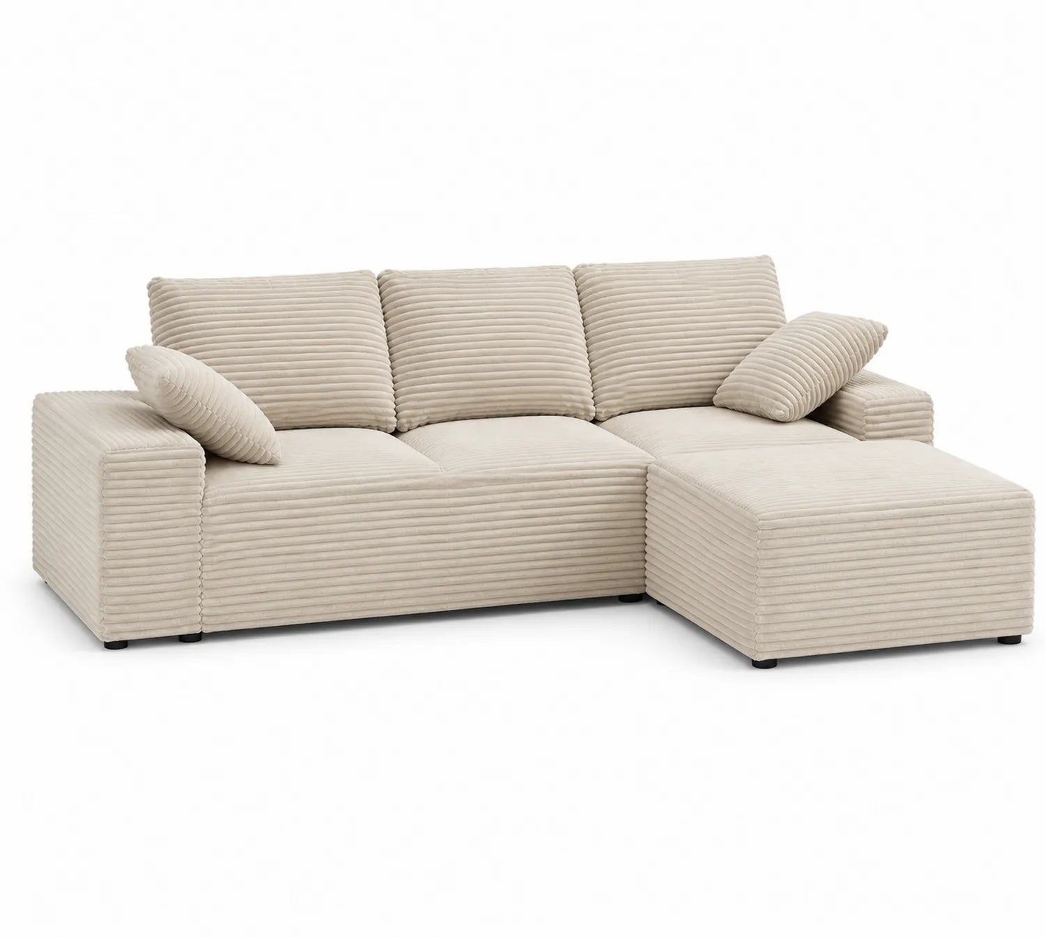 Beiges L-förmiges Cord-Ecksofa 220 cm