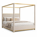 Himmelbett aus Samt in Elfenbein und goldfarbenem Metall 200x180 cm