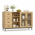 Sideboard aus Holz mit geriffeltem Glas und Metallgestell 160x45x80 cm
